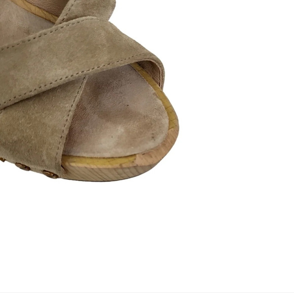 VERONICA BEARD LAMONT PLATFORM ANKLE STRAP SANDAL SAND BEIGE SUEDE - Picture 3 of 11